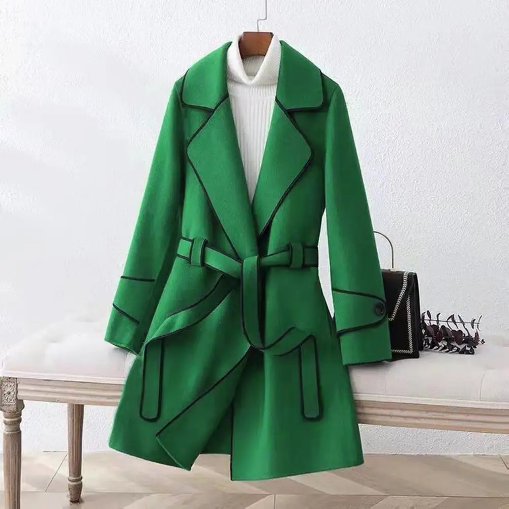 Stylish Ladies Trench Coat Mid Length Keep Warm Super Soft Coldproof Suit Collar Trench Coat