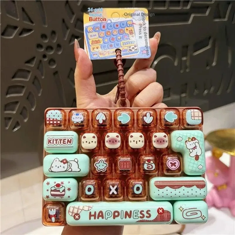 Funny 26 Grid Keyboard Keycap Clicker Keychain Fidget Push Squeeze Stress Anxiety Relief Decompression Sensory Bag Charm Gift..
