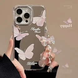 Ins mirror butterfly cartoon shell for iphone 14 11 12 promax 15 plus 13 pro max cute pink bracelet phone case capa