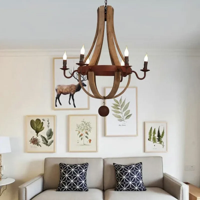 

Retro wood chandelier wooden luster ceiling living room kitchen bedroom retro indoor lighting lamps