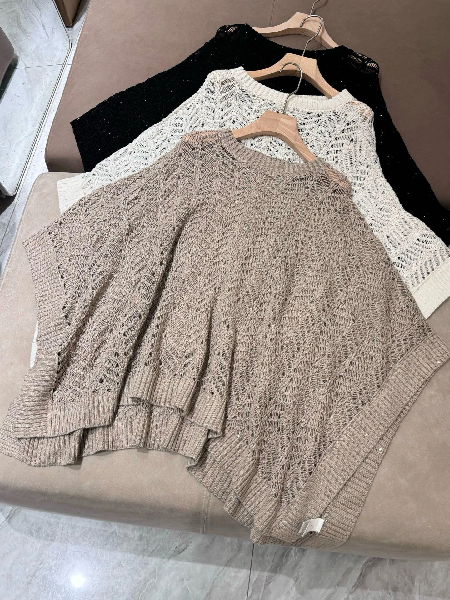 

Повседневный свободный женский льняной вязаный свитер с узором на крючках, ажурный дизайн из бисера, модная универсальная повседневная одежда