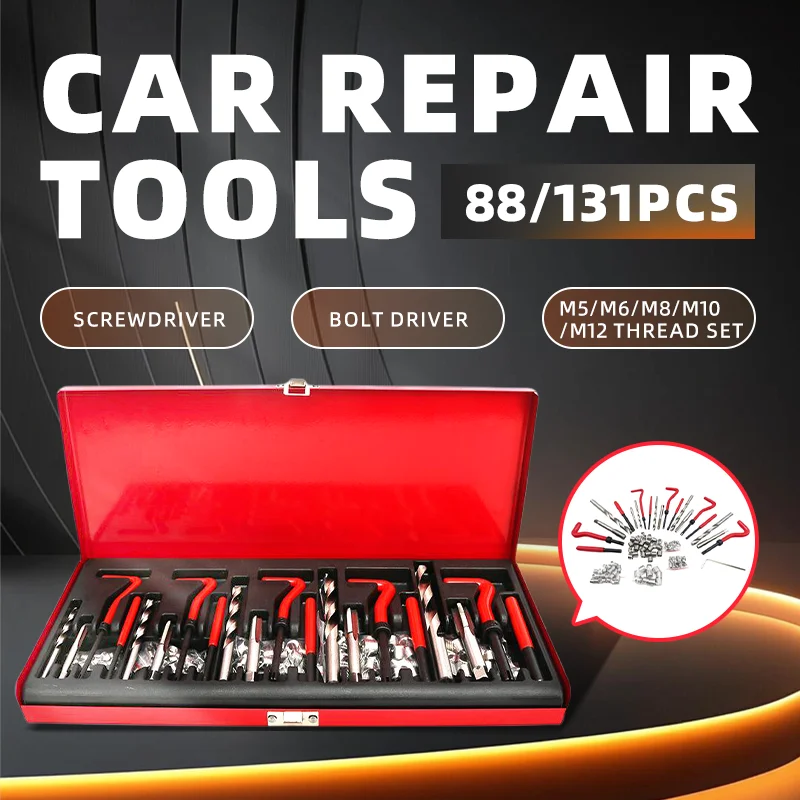 

Комплексные инструменты для ремонта резьбы 88-131 шт. M5-M12 метрический восстановитель с красным футляром для хранения автомобиля, гаража и механической мастерской
