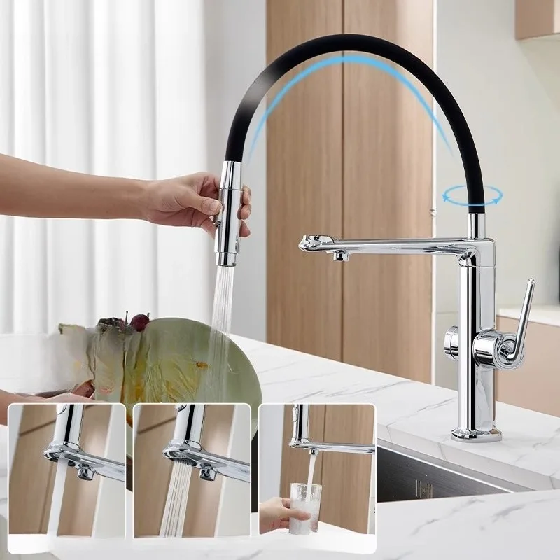 

Смеситель для кухни, простая раковина для горячей и холодной воды, островной стол, вращающийся и выпрямляющий, чистый смеситель «три в одном» для питья