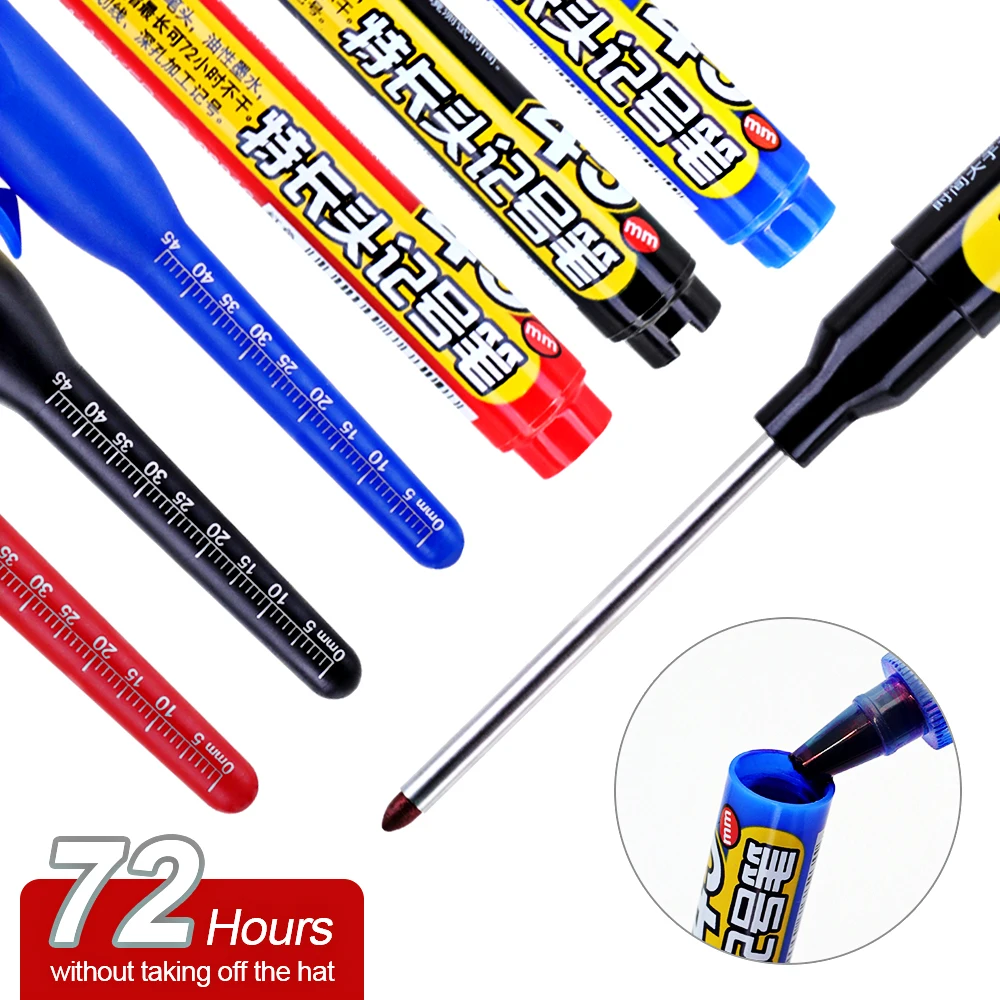6 Stück Schwarz/Blau/Rot 45mm Spitze Langkopf-Markierstifte, Holzbearbeitung Bohr- und Fliesenmarkierstift Nachfüllbar, für Tiefenloch-Markierung – Detail 9