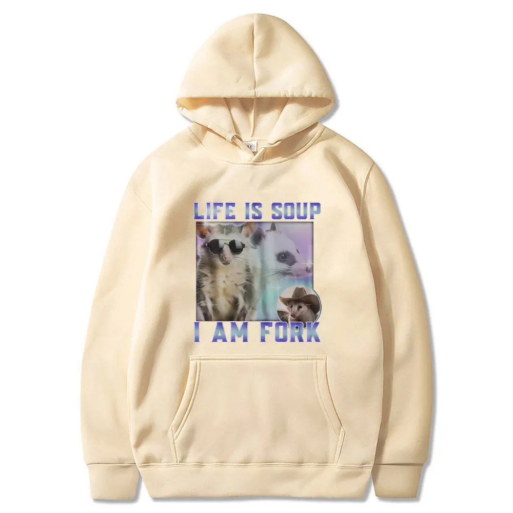 Life Is Soup I Am Fork Hoodie Funny Rat Meme Sweatshirt Men Women's Casual Oversized Hoodies Unisex Fashion Vintage Pullover