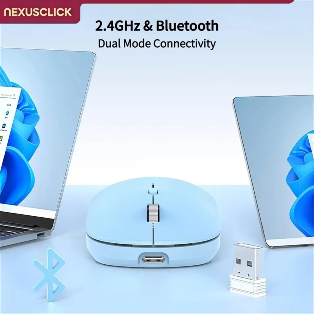 NexusClick Ergonomic Wireless Mouse Rechargeable Silent Click Bluetooth 2.4G Dual Mode Computer Mice for PC iPad Mobile Phone TV