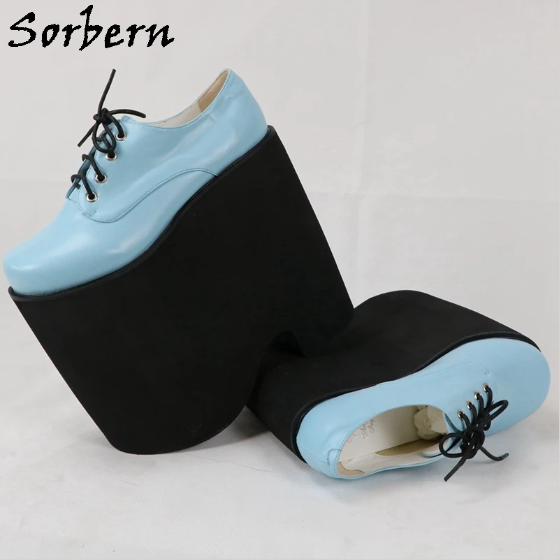 Sorbern 22cm Wedge Pump Shoes Punk Style Women Pumps Thick Platform Shoe Lace Up Lolita Drag Queen Lace Up Heeled