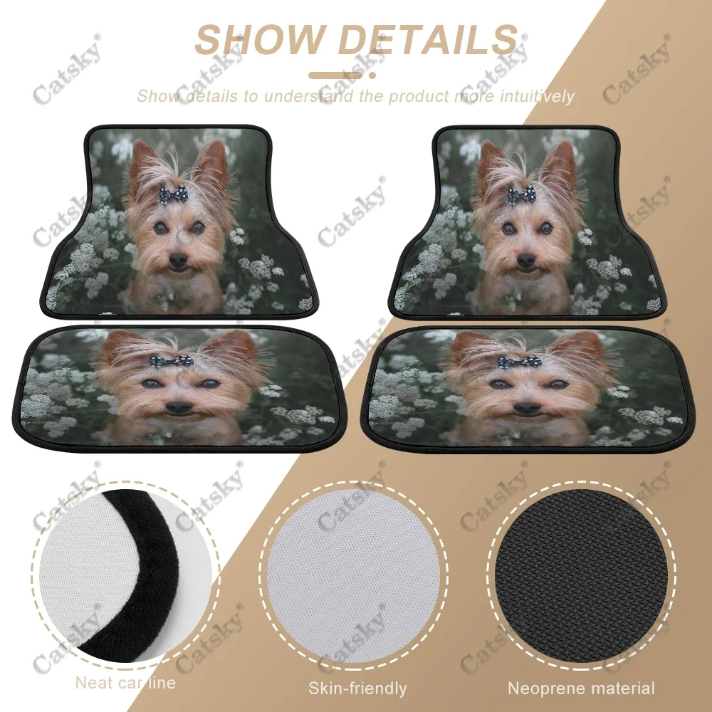 Yorkshire Terrier Car Floor Mat Vintage Carpet Anti-Slip Rubber Mat Pack of 4 Auto Accessiores for Car SUV Van Decoration