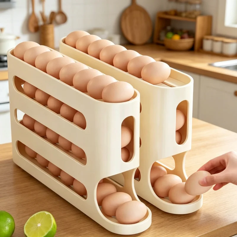 2-4 Layer Slide Egg Storage Box - Ladder Style for Refrigerator Side Door Refrigerator Egg Storage