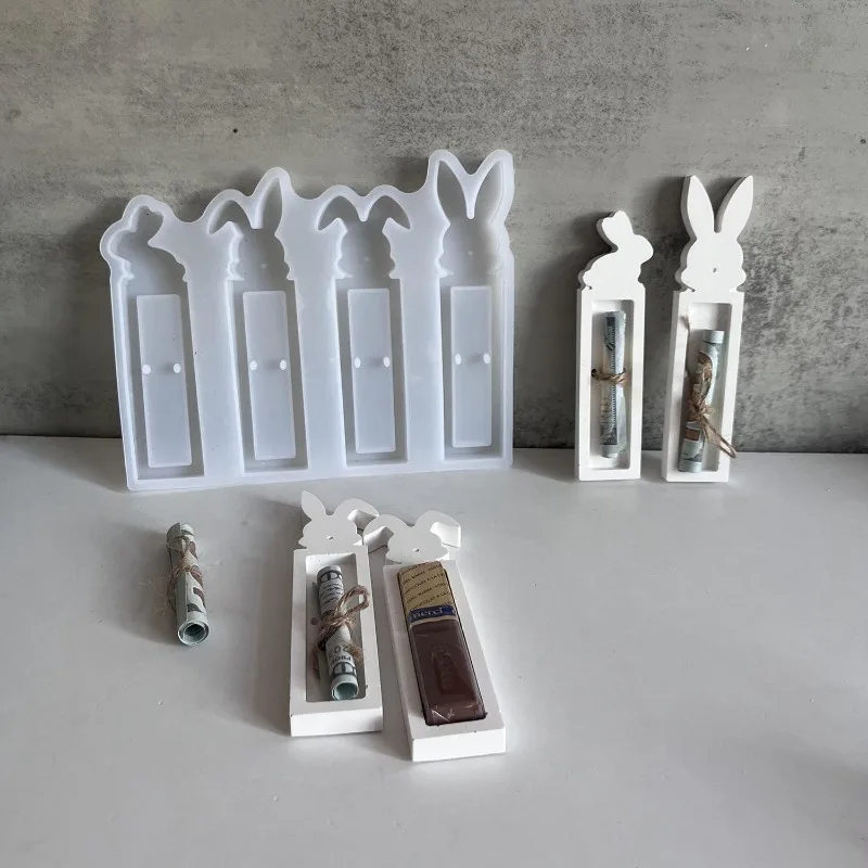 4개입 부활절 토끼 스탠드 실리콘 몰드, 토끼 선물 주조 몰드, DIY 홈 데코용 레진 몰드