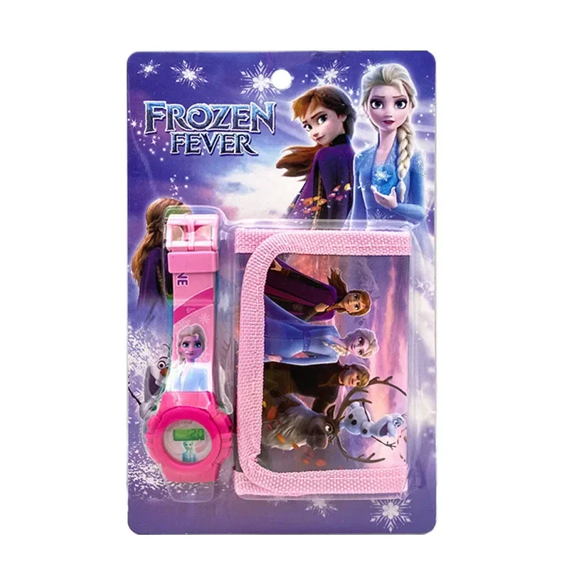 Disney Frozen Watch Wallet Set Spiderman Cars Cartoon Snow White Sofia Anime Figure Toy Watches Coin Purse Kids Boys Girls Gifts