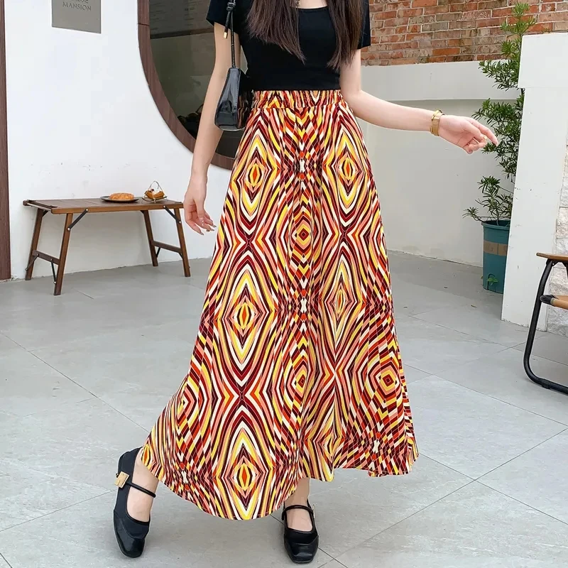 

Tourism and Vacation Skirt ,for Women Clothing, 2024 New Spring Summer Skirts, Printing A-line Skirt Retro Boho Beach Wrap Skirt