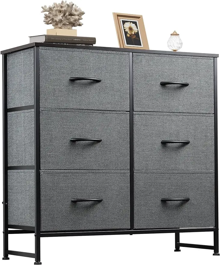 

WLIVE Fabric Dresser for Bedroom, 6 Drawer Double Dresser, Storage Tower with Fabric Bins, Chest of Drawers for Closet