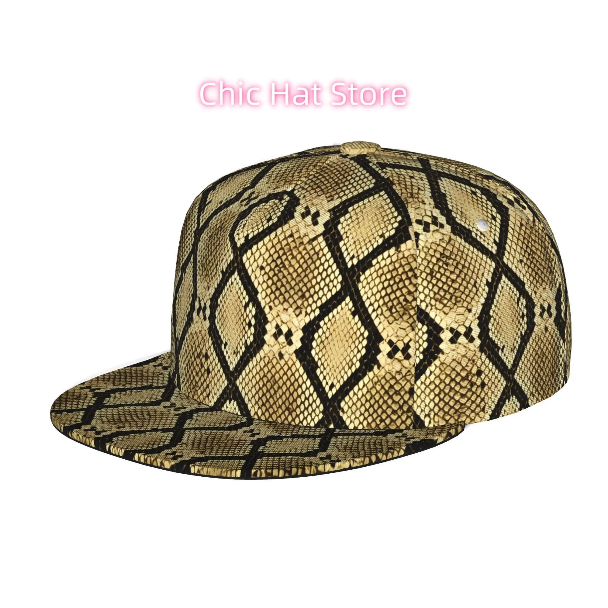 Snake Skin Pattern, Men Women Unisex Flat Brim Baseball Cap, Hip Hop Streetwear Snapback Trucker Hat for Skateboarding Dance Out