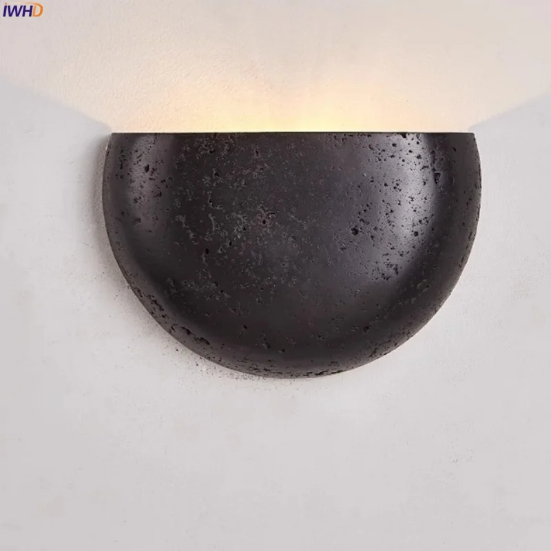 

IWHD Black Travertine LED Wall Lamps Indoor Lighting Fixture Bedroom Decoration Japan Vintage Living Room Lights Applique Murale