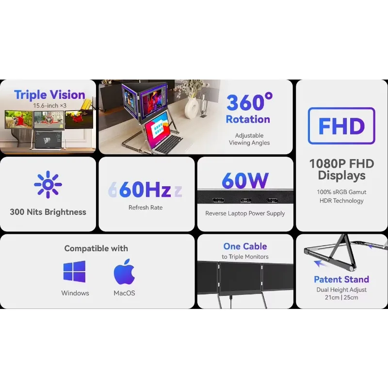 

Hot Sale QuadCreate 15.6 Inch IPS Gaming Monitor Dual USB-C Interface 1080P FHD Aluminum Travel TriCreate Win-dows Operating Sys