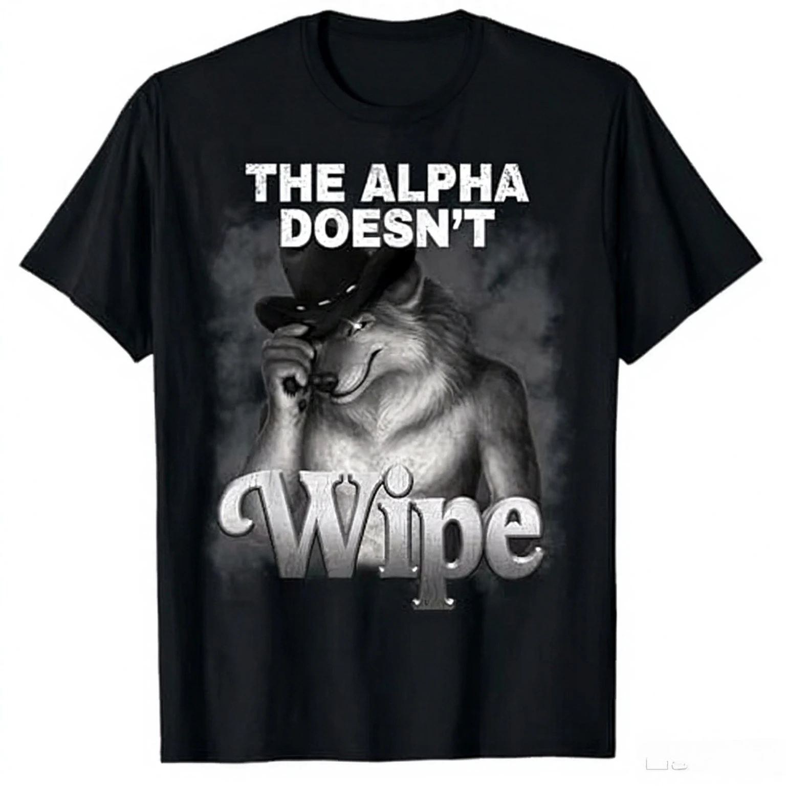 The Alpha Doesn't Wipe Funny Wolf Joke Brainrot Silly Meme T-Shirt Y2k Funny Inappropriate Brainrot Absurd Sarcastic Joke Tees