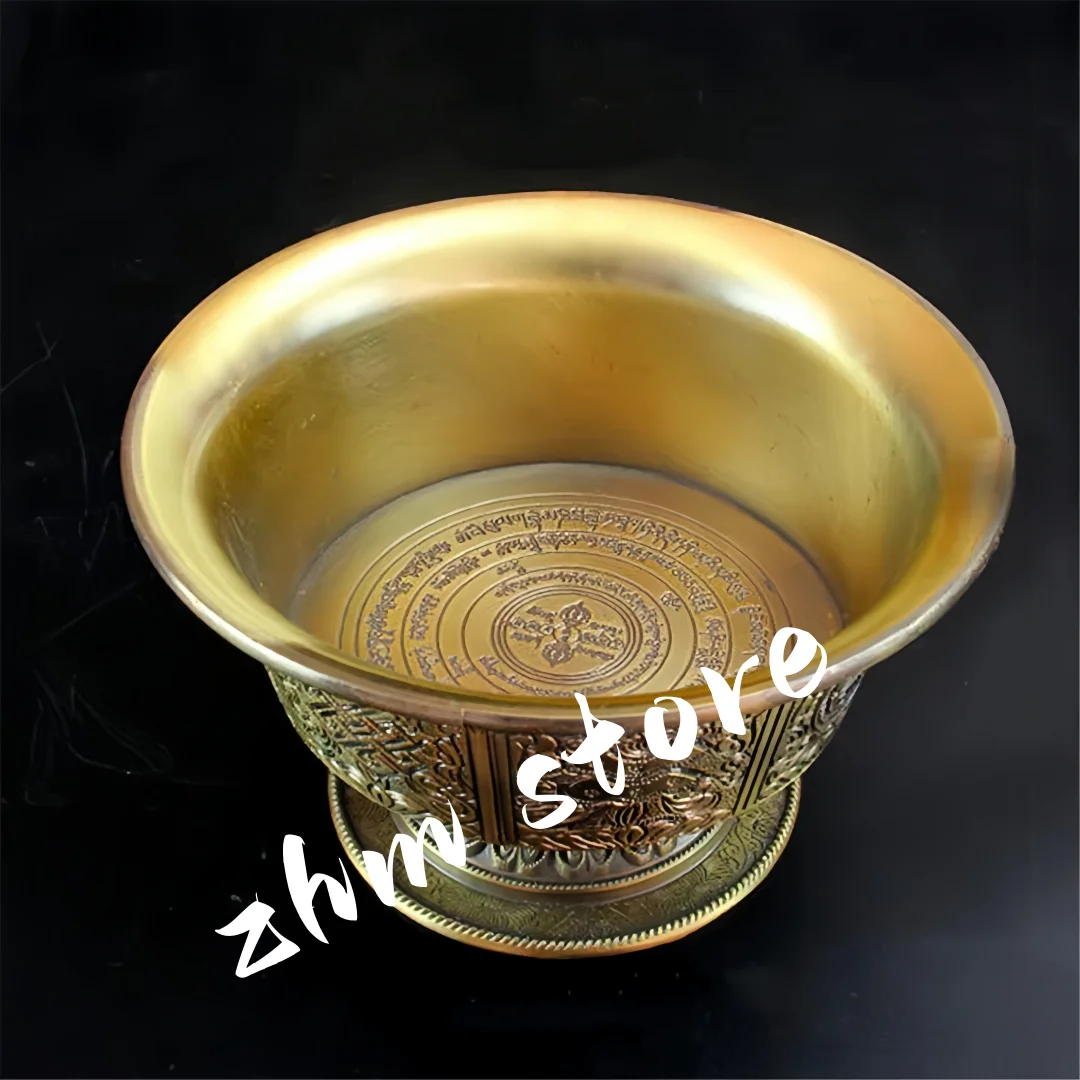 Multifunctional Sanskrit Buddhist Incense Fire Bowl Red Copper Tribute Engraving Fire Serving Tray Mandala Smoke Supply Furnace