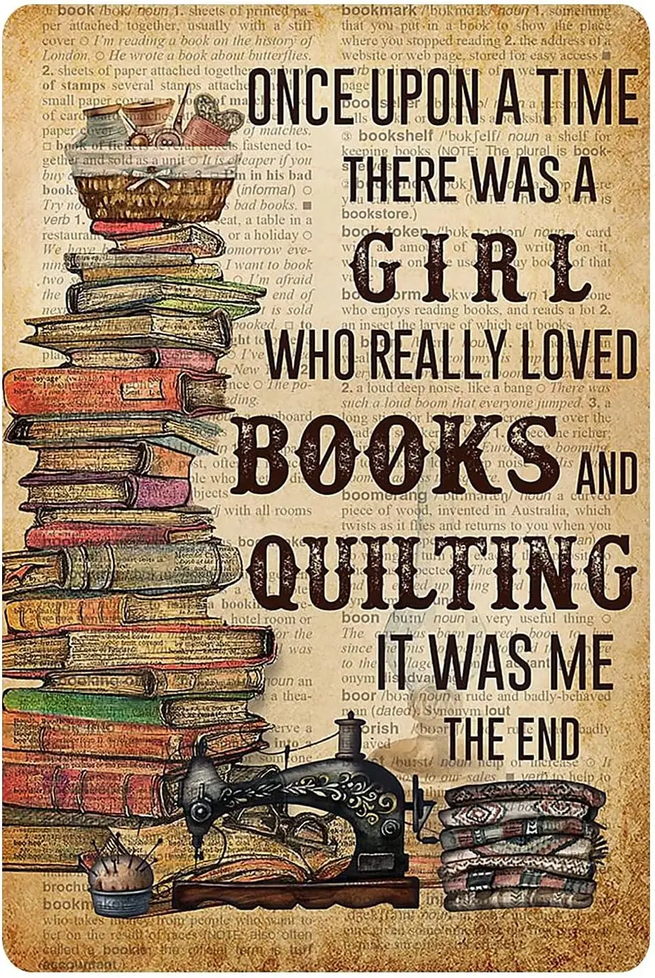 Book and Quilting Vintage Tin Sign Girl Art Print Poster Bar Cafe Wall Decoration Plaque Club Garage Metal Sign 12x16 Inche sign