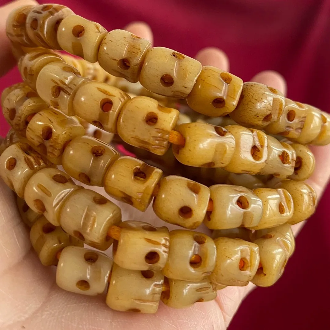 Xizang style Old Soul Bone Cow Bone Skull Head 108 Dumb Beads Beaded Necklace Bracelet