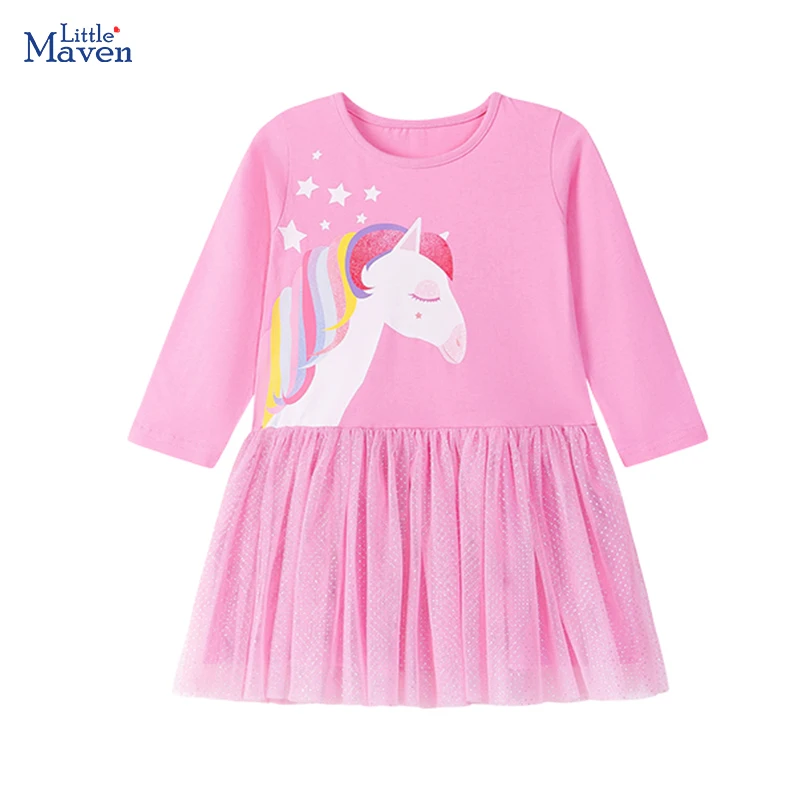 

Пляжные платья с цветочным принтом Little maven для девочек, детские праздничные платья, осеннее платье с единорогом, детские платья с длинными рукавами, праздничные платья