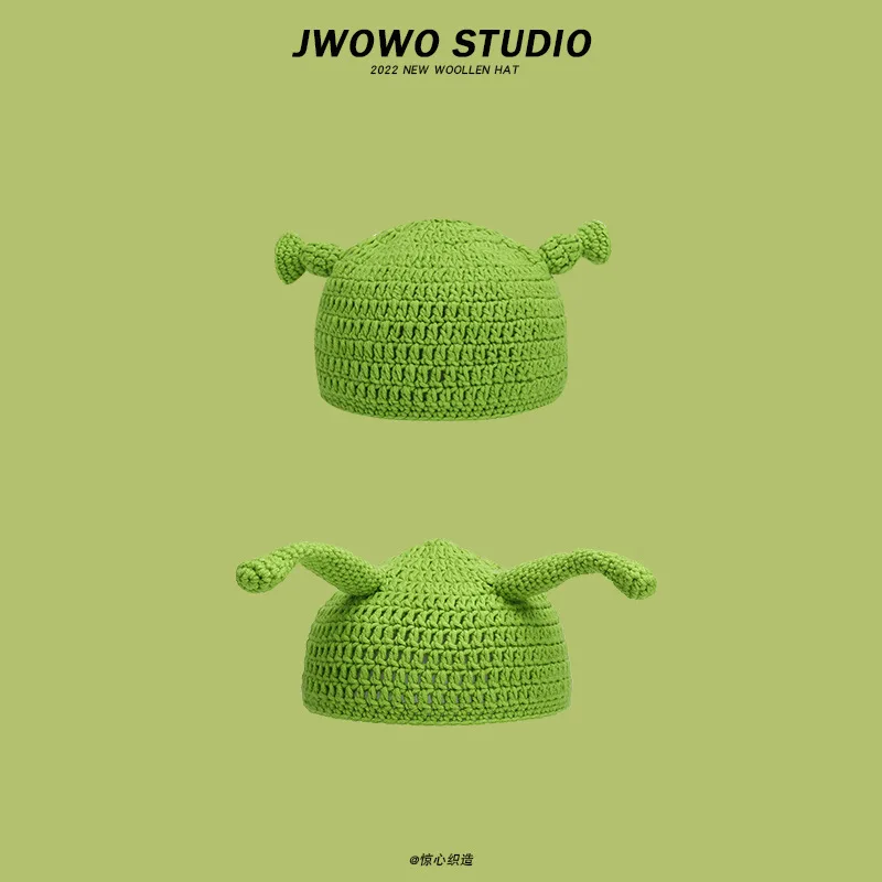 New Shrek Wool Hat Women Autumn and Winter Funny Cartoon Cute Green Knitted Hats Couple Cap beanies