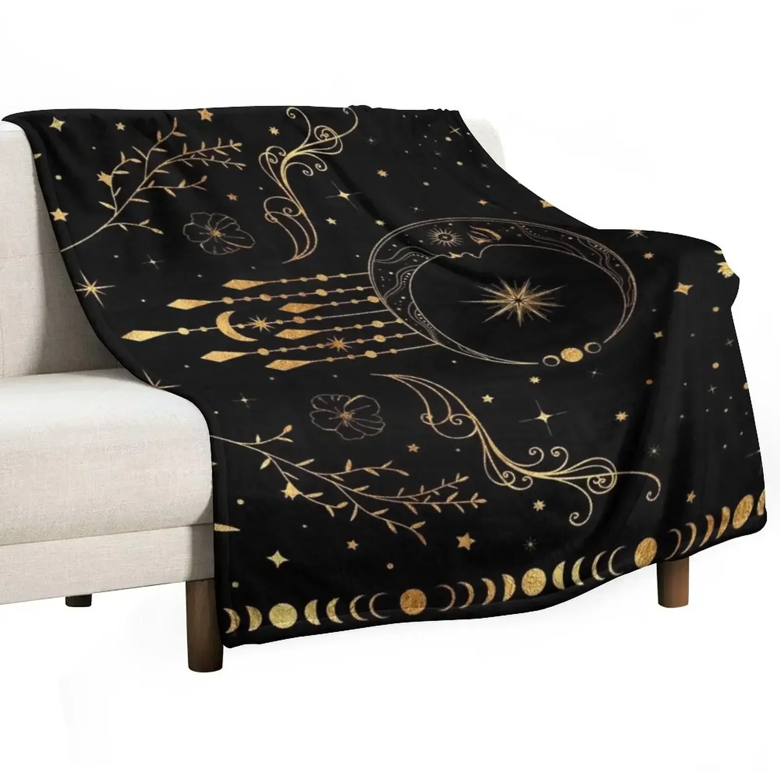 

Celestial crescent moon with floral accents and moon phase Throw Blanket Comforter valentine gift ideas Softest Cute Blankets