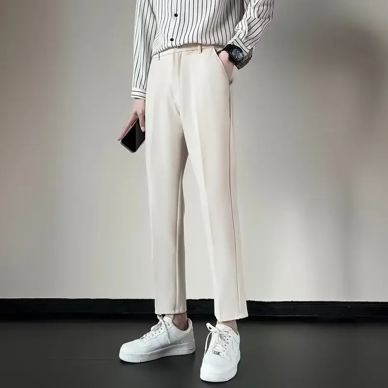 Calça de perna reta masculina, Y2K, casual e elegante de streetwear japonês, de negócios coreanos clássicos, verão