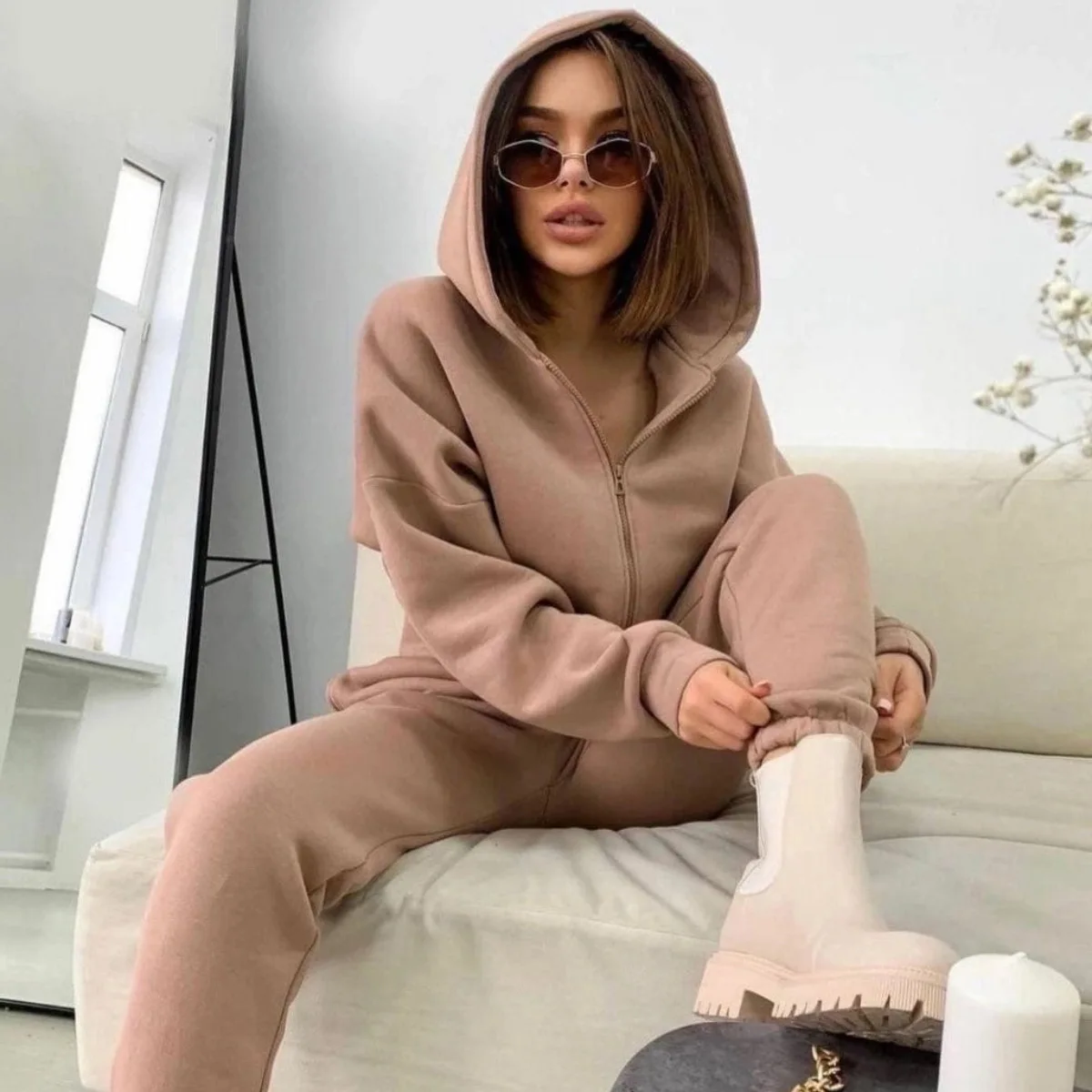 Spring Autumn Women\'s Clothing Set Female Zipper Hooded Sweat Jacket Lady\'s Pencil Pants Sport Pants Tracksuits Set Women