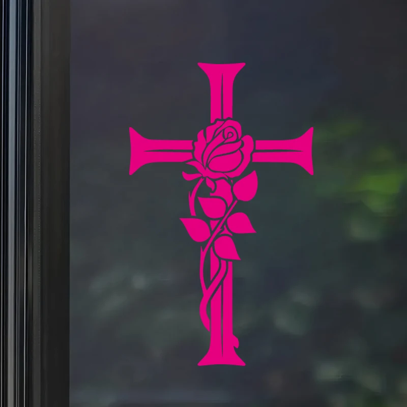 Rose Cross Car Decal, Christian Faith Vinyl Sticker for Window Bumper, Waterproof Religious Vehicle Decoration, Perfect for SUV