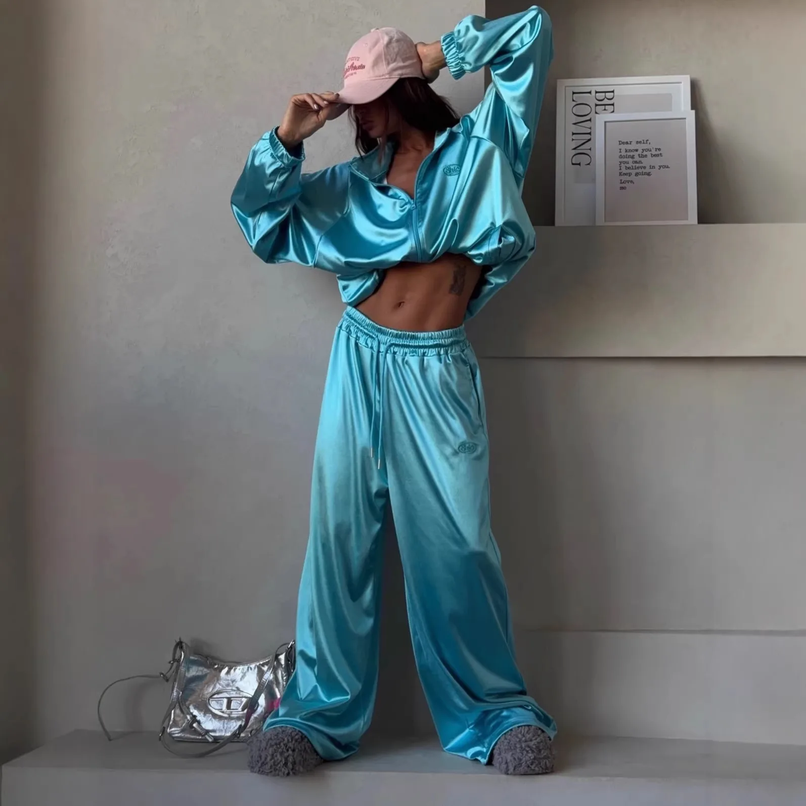 

Women's Spring/Summer 2026 Loose Fitting Hoodie Jacket And Wide Leg Pants Sports Suit - Fashion Trend Clothing