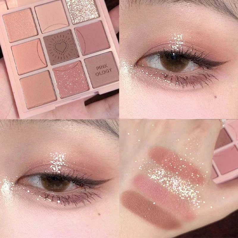 Placa de sombra de ojos de 9 colores, bandeja de sombra de ojos de perla mate, maquillaje para principiantes, escultura, resalte, cosmético para niñas, accesorios