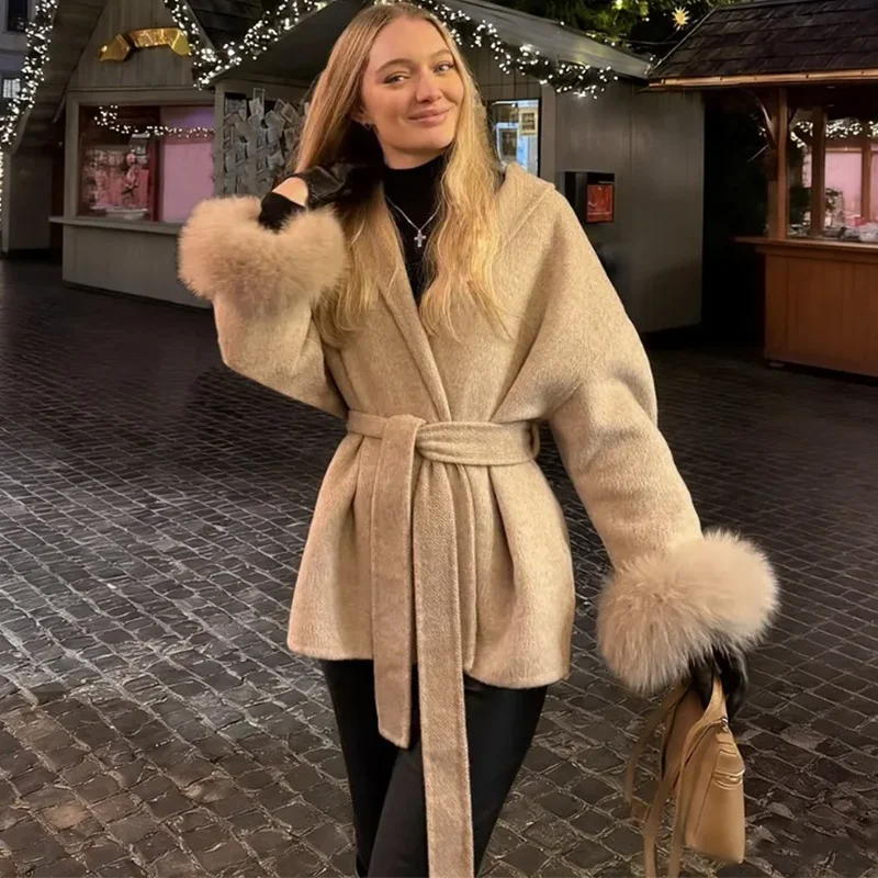 Fox Fur Woolen Coats Women's Short Coat Office Lady Removable Elegant Double-sided Wool Overcoat 2025 New Cardigan Jacket