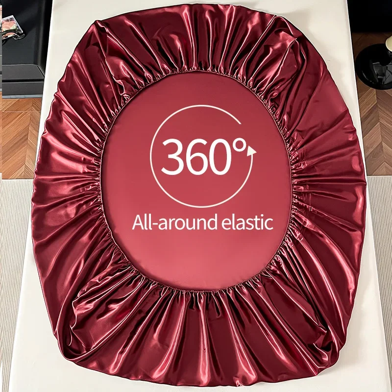 Ice Silk Fitted Sheet 90x200cm Multiple Sizes Bed Sheet Soft Satin Elastic Mattress Home Bedroom Bed Sheet with 360°Elastic Ban