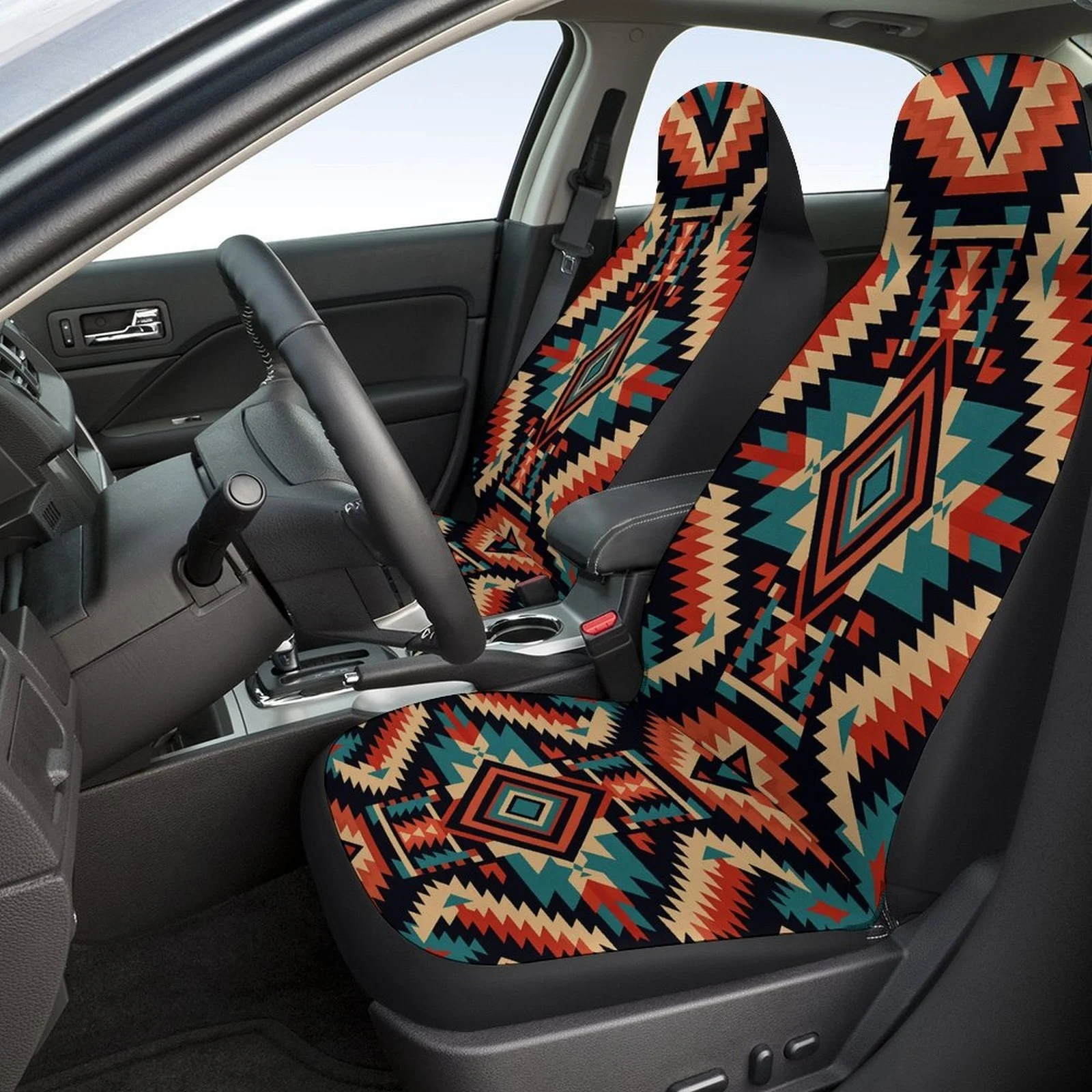 Aztec Pattern Designed Car Seat Cover Set For Most Cars, High-quality Comfortable Car Seat Protector Covers Full Set, Car Seat
