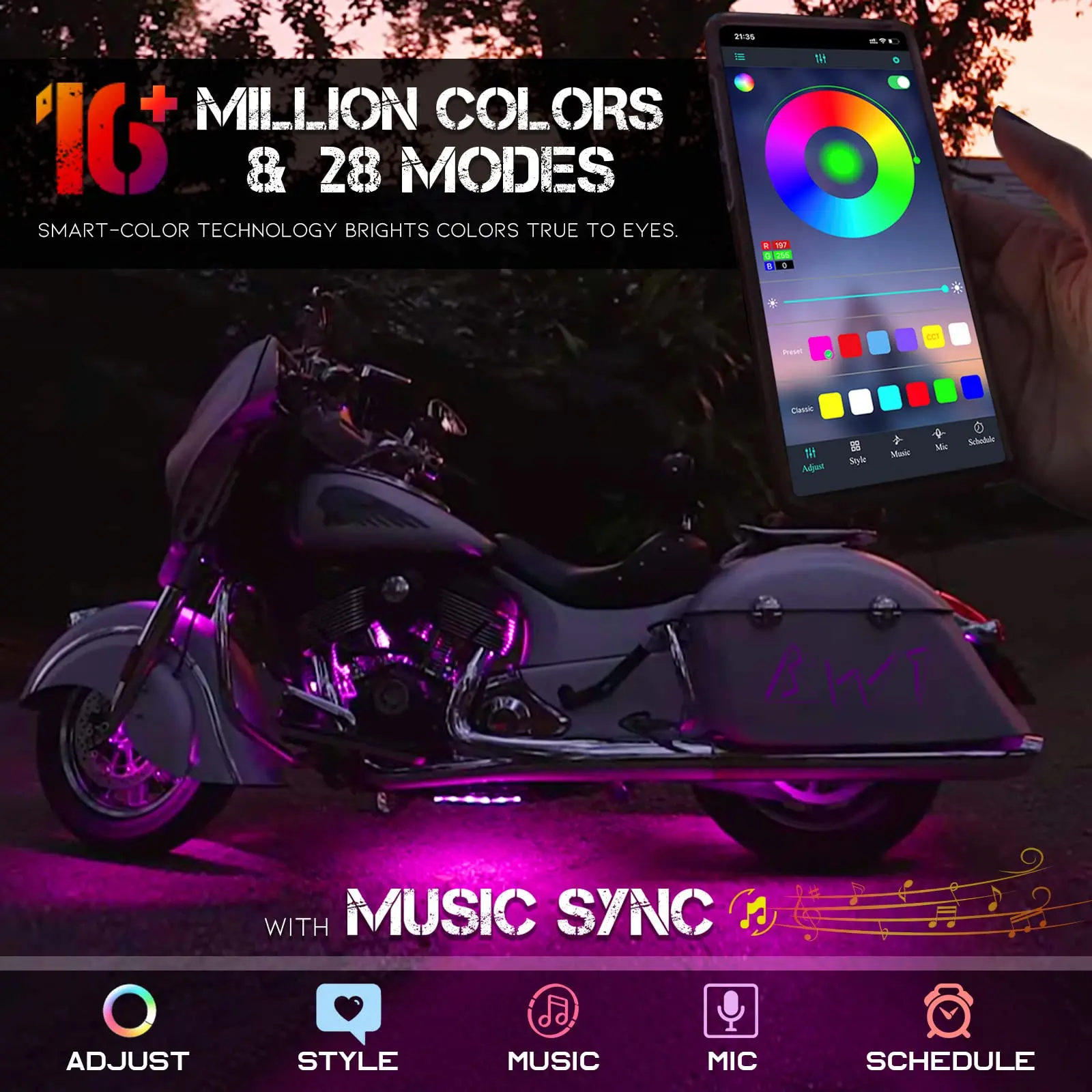 RGB LED Atmosphere Ambient Light Kit W/ APP Music Control Flexible Waterproof Neon Strip For Car Motorcycle Decorative Lamp 12V image 2