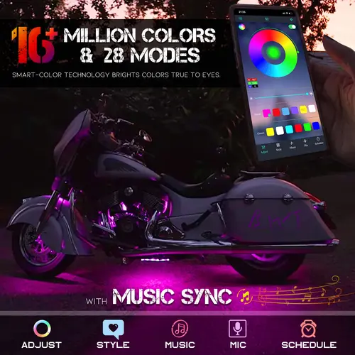 Imagen 2 del producto Kit de luz ambiental de ambiente LED RGB con aplicación de Control de música tira de neón Flexible impermeable para lámpara decorativa de motocicleta de coche 12V