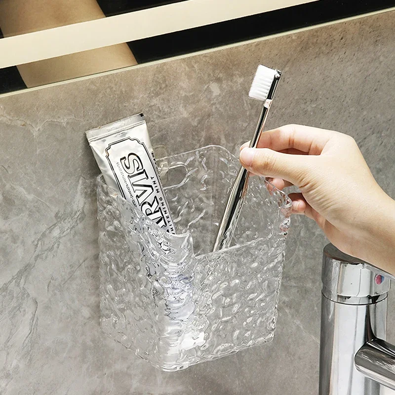 1 PCS Punch-Free Toothpaste Holder Wall Mounted Makeup Brush Organizer Storage Rack Bathroom Storage Box Drain Box Toilet Rack image 5