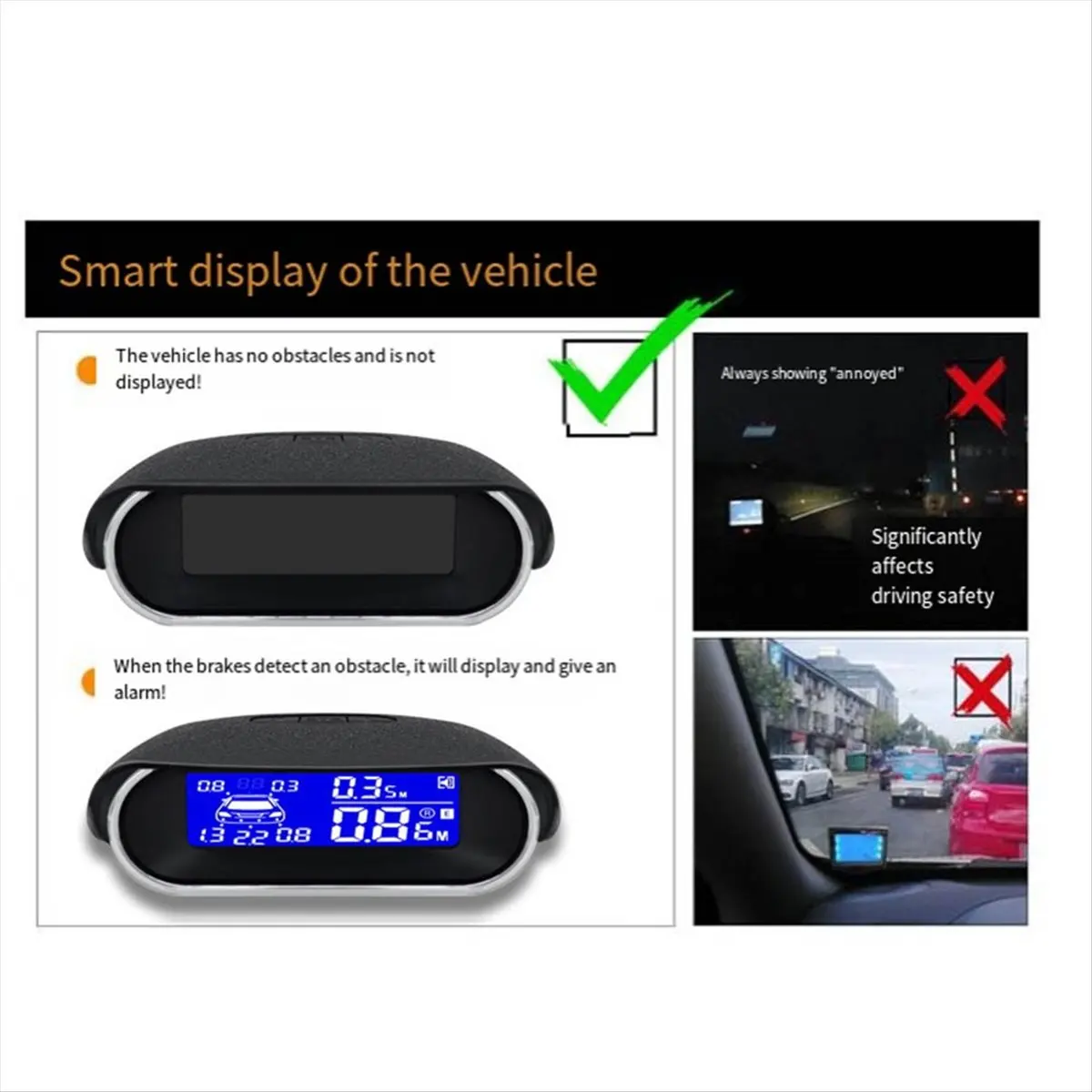 A40I Car Parking Sensors 8 Weatherproof Rear Front View Reverse Backup Radar Kit System LCD Display Monitor B