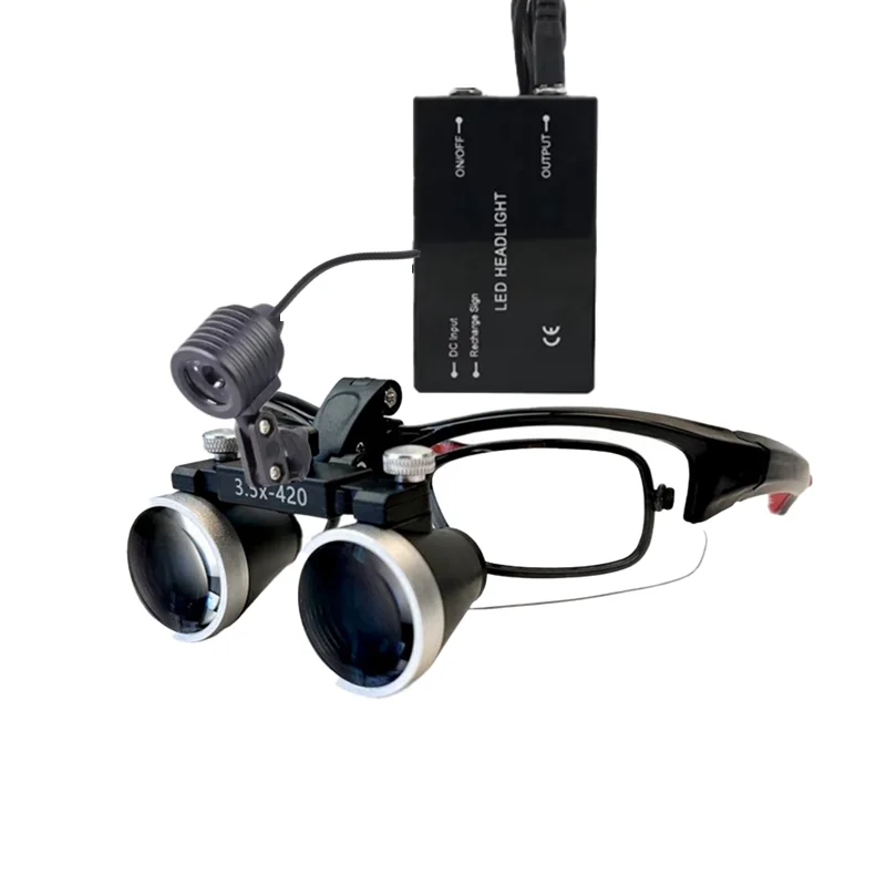 

420mm Dental Loupe Magnifier Dentist Binoculars with Frames Surgery Surgical Optical Magnifying Glasses w Headlamp Li-on Battery