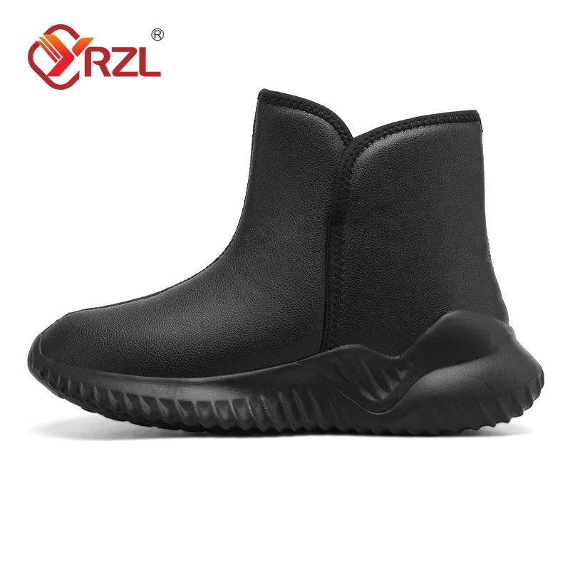 YRZL Mens Winter Black Boots 2024 Warm Plush Mens Boots Non-slip Lightweight Cotton Boots Comfortable Winter Shoes Men