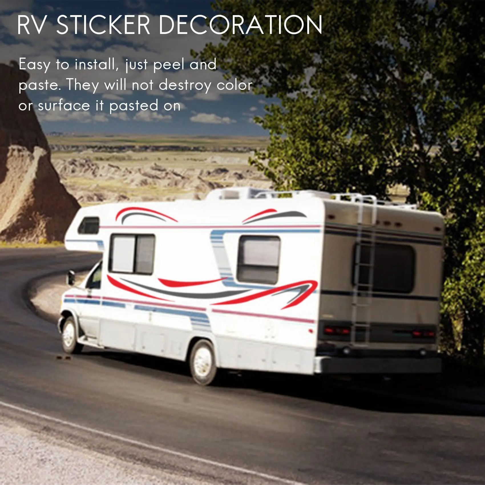 Universal DIY Stripes Imagem Decalque Adesivo, RV Motorhome Corpo Adesivo, Decoração Trailer Caravan