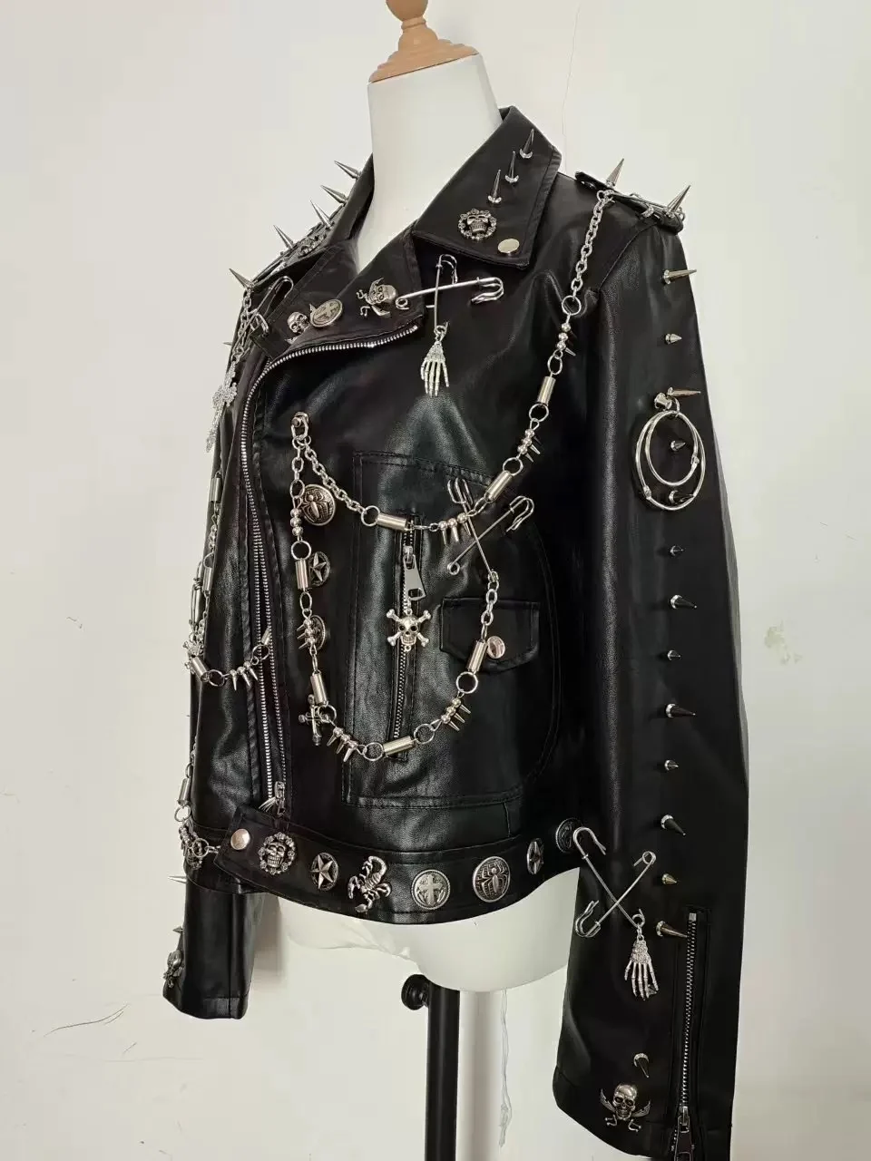 Punk Sle ort PU Pelle Jaet Y2K Spicy Girl Streetwear Moto Rivetto Catena con teschio Capispalla da donna Faion