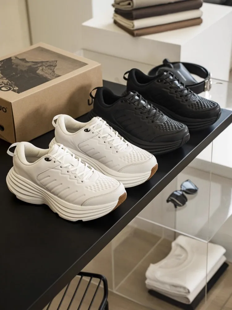 รองเท้าวิ่งบุรุษ Lace Up Retro jogging Design ของแท้หนัง Breathable สเก็ตบอร์ดหนาแพลตฟอร์มรองเท้าผ้าใบ Trainers