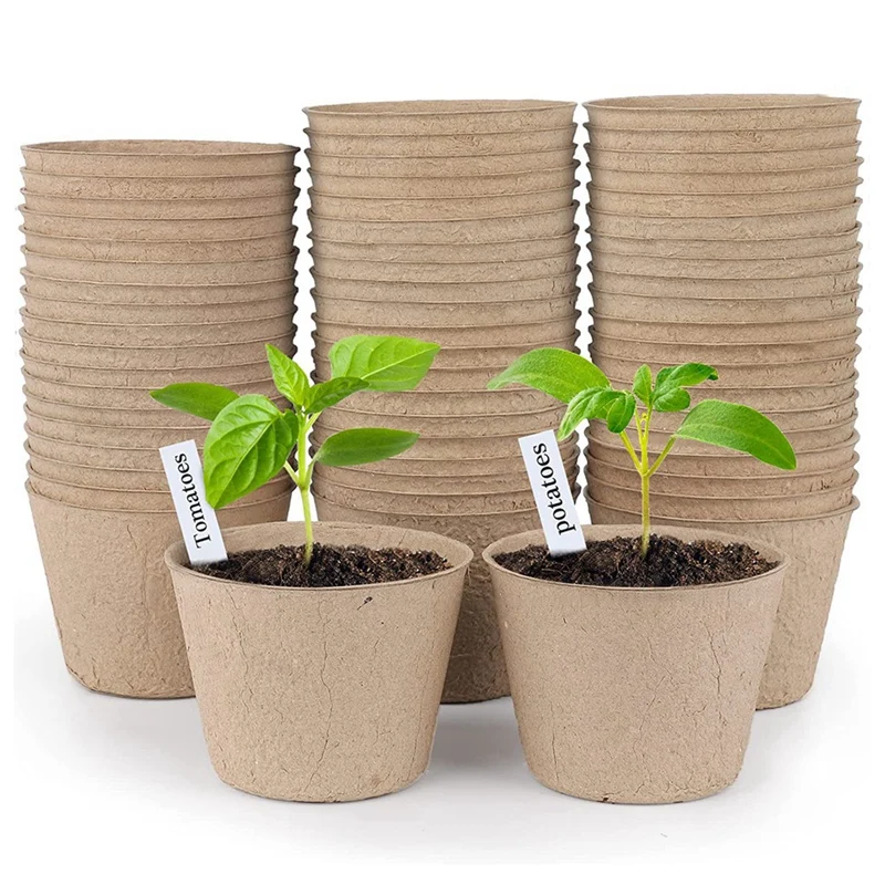 Peat Pots, 60 Pcs 3 Inch Seed Starting Pots Round Nursery Pot, Biodegradable Plants Pots With Bonus 20 Plant Labels