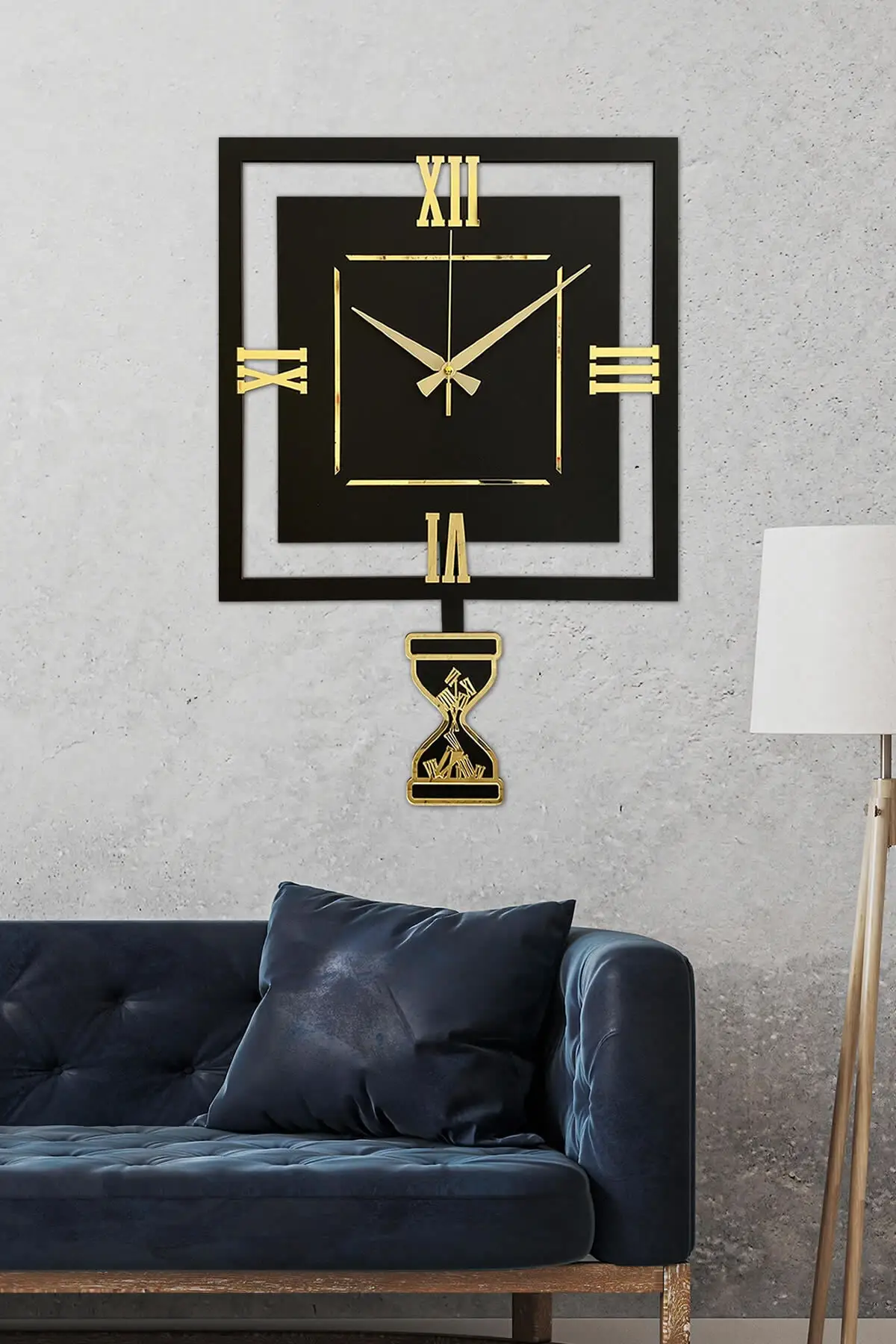 Wall Clock, Square Design with Gold Premium Swinging Pendulum, Home And Wall Decoration, Decoration Ideas for Office and Home