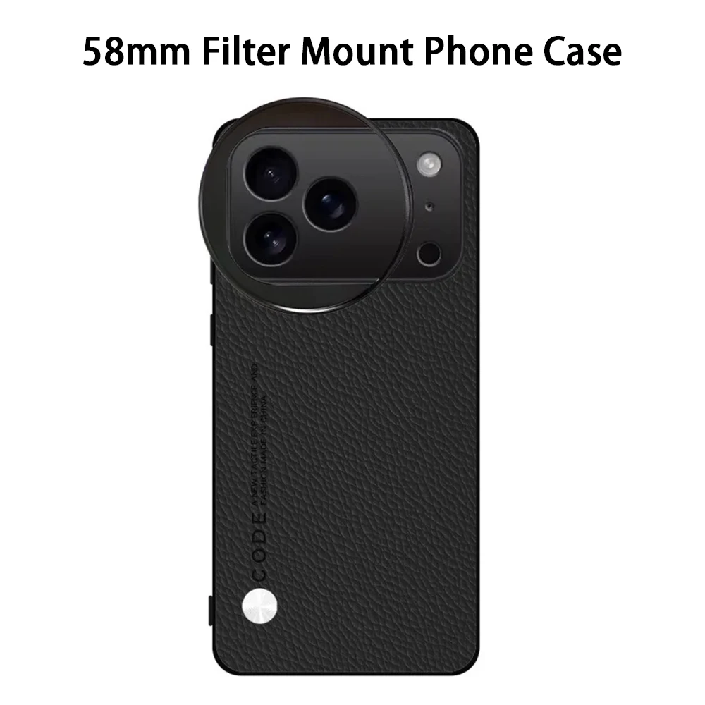 58mm Filter Mount Phone Case For IPhone 17 17 Pro 17 Pro Max Mobile Lens Filter Case Leather Texture Phone Case For Photography