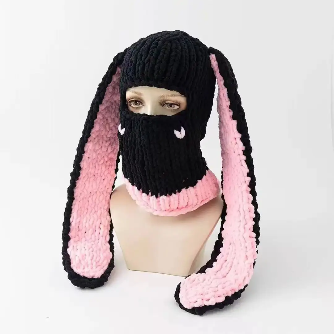 Halloween Lustige Hasenohren Kreative Strickmütze Mützen Warme Vollgesichtsabdeckung Skimaske Mütze Winddichte Sturmhaube Outdoor-Sport – Detail 8