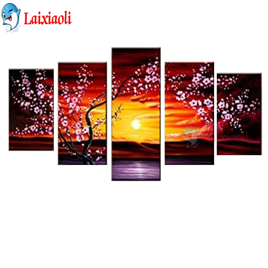 

5 pieces of plum tree flower modern art Full Square/Round Drill 5D DIY Diamond Painting Embroidery Cross Stitch Home Decor Gift