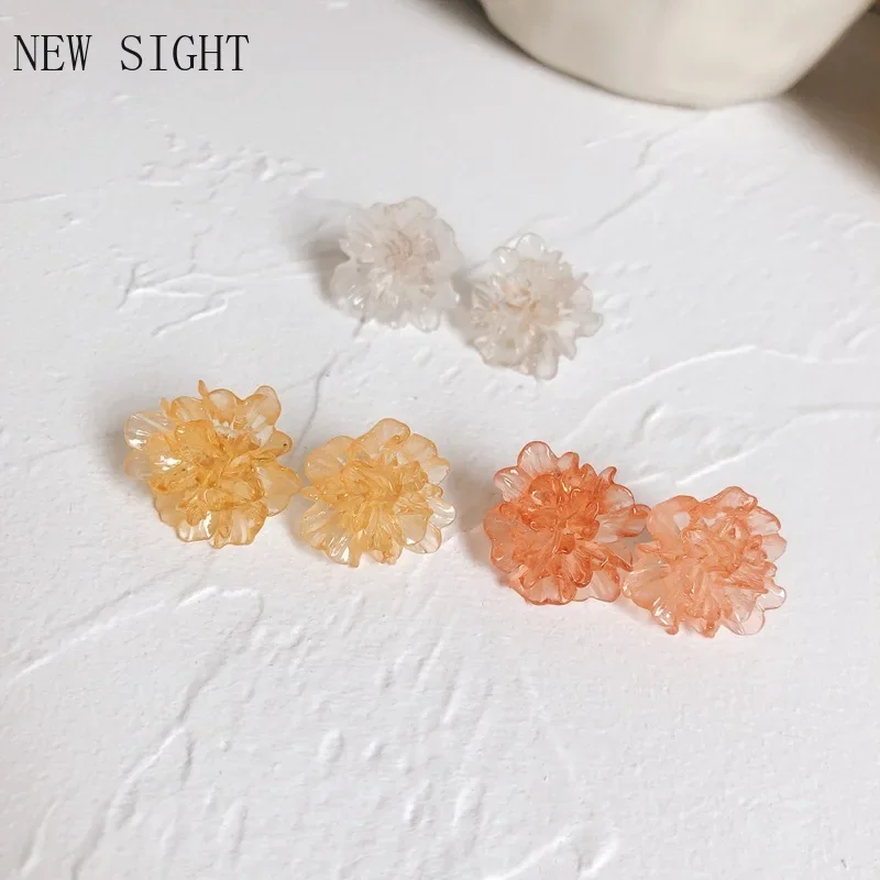 New Sight  Accessories Acrylic Flower Stud Earrings for Women Simple Style Clear Cute Small Earrings